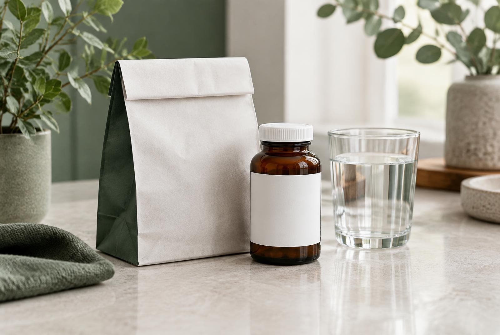 Prescription collection prepared on a pharmacy counter